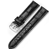 iStrap Uhrenarmbänder Krokodilmuster Echtes Leder Edelstahlschnalle Armband für Männer Frauen-18mm 19mm 20mm 21mm 22mm 24mm- Schwarz B
