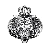 QLJYT Verstellbarer Ringe, 925 Sterling Silber Löwenkrone König Der Tiere Ringe, Vintage Männer Frauen Schmuck