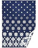 KLIPPAN Creme-dunkelblaue Wolldecke 'Snowfall', 130x180cm, umk