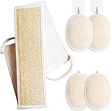 VEGCOO 7 Stück Luffa Duschschwamm Rückenbürste set, 4 Natürliche Loofah Körperbürste und 1 Schwammgurke Dusche Rückenbürste 2 Transparenter Haken, Peeling Schwamm Handschuh Bü