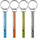 Aluminium Signalpfeifen, FineGood 4 Pack Erste Hilfe Pfeifen mit Schlüsselring Kette für Sport-Schiedsrichter Wandern Camping