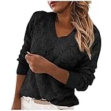 GFGHH Damen Langarm Strickpullover Sweatshirt Gestreift Pulli Herbst Pullover Elegant Knitted Pulli Langarm Strickpullover Outwear Casual Lose V-Ausschnitt Mode Einfarbig Feder Hohl Pullover Top