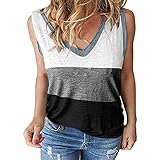 Damen Frühling/Sommer V-Ausschnitt Colorblock Striped Tank Top Sling Top,Mode lässiges Oberteil Plus-Size-Shirt bedrucktes T-Shirt Blouse mit Rundhalsausschnitt Leinenhemd Eay