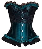r-dessous Damen Vollbrust Corsage Korsett Bustier Mieder Korsage Petrol Gothic Top Dessous Übergrößen grün Groesse: M