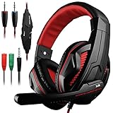 Gaming Headset, Dland 3.5mm verdrahteten Bass Stereo Noise Isolation Gaming-Kopfhörer mit Mikrofon für Laptop-Computer, Handy, PS4 und so on- Volume Control (schwarz und rot)