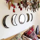 Skandinavische natürliche Dekoration Acryl Mondphase Spiegel, Dekorative Glas Mondphase Spiegel, Holz Mondphase Spiegel Set für Wohnzimmer, Flur, Zuhause (schwarz)