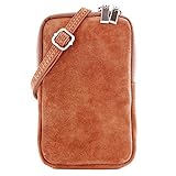 modamoda de - T210 - ital. Umhängetasche Handytasche aus Wildleder Klein, Farbe:Schokob