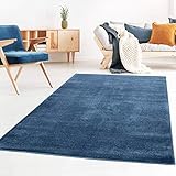 Taracarpet Kurzflor-Designer Uni Teppich extra weich fürs Wohnzimmer, Schlafzimmer, Esszimmer oder Kinderzimmer Gala dunkel-blau 060x090