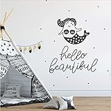 Deko-Aufkleber für Kinderzimmer, Motiv: Hello Beautiful Decor für Baby-Mädchen, Baby-Geschenk, niedliche Meerjungfrau, 57 x 65