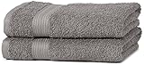 Amazon Basics Handtuch-Set, ausbleichsicher, 2 Handtücher, Grau, 100% Baumwolle 500g/m²