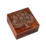 Hashcart, indisches Handwerk, mit der Hand bearbeitetes Holz, Schmuck-Box, Aufbewahrung für Schmuck, Organizer, Berlocke, Schmuck-Box im traditionellen Design und mit Messing-Einlage, holz, STYLE 6