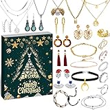 iZoeL Schmuck Adventskalender 2021 Frauen Mädchen Schmuckkalender Weihnachten Kalender 24 Mode Schmucke wie Halskette Ringe Ohrringe Armband (Metall) (Edelstahl)