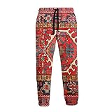 Inaayayi Iran Perserteppich, orientalisch, Glam, iranisch, ethnisch, traditionell, Tribal für Herren und Damen, lässig, Sport, Joggerhose, 3D-Druck, Sweatpants Hose Baggy mit Kordelzug Gr. 27-32, weiß
