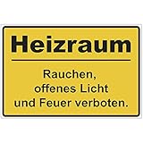 Schild Heizraum - Rauchen, offenes Licht und Feuer verboten. aus Alu/Dibond 200x140 mm - 3 mm stark