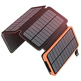 A ADDTOP Solar Powerbank 25000mAh Tragbare Solar Ladegerät mit 4 Solarpanels, Outdoor wasserfester externer Akku mit 2 USB Ports für Smartphones, Tab