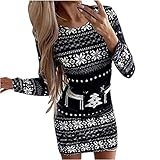 EMATOP Weihnachtskleid Damen Strickkleid Rundhals Kleid Langer Pulloverkleid Lässiges Mode Kleider Pullover Frauen Pullikleid Wickelkleid Weihnachtsmann Muster Herbstkleid für Freizeit Party