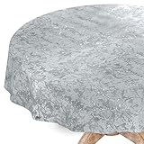 Tischdecke abwaschbar Wachstuch Wachstuchtischdecke Rund 100cm Schnittkante Silber Effekt Gartentischdecke W