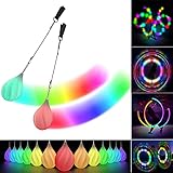 Papi Dada LED POI Bälle - 2021 Verbessertes Soft Spinning POI Spielzeug Set für Anfänger und Profis, Regenbogen Farben und Strobe-Effekt, 1x Paar Glühende POI B