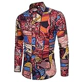 KBUY Blumen Hemd Herren Langarm Muster Paisley Freizeitshemd Langarmhemd Casual Shirt Hemd Bunte Herren Langarm Muster Blumen Hemd Hawaii-Print Mehrfarbig Shirts 100% Baumwolle Große Größe M-5XL