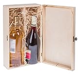 Weinbox Geschenk-box Holz Holzbox mit Deckel - Holzschatulle Holzschachtel Schatulle Weinkiste Holzkiste für 2 Wein-F