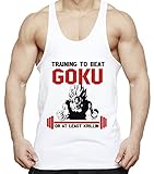 Train to Beat Son Goku or Krillin Herren Tank Top Fitness Gym Shirt Stringer Dragon Master Ball Vegeta Turtle Roshi Db, Farbe:Weiß;Größe:S