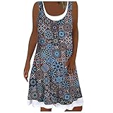 ZZENOR Damen Gefälschtes Zweiteiliges Kleid Casual Beach Summer Kurzer Ärmellos Bedruckter Gefälschter Zweiteiliger Frauen U-Ausschnitt Knielang Retro Drucken Lose Sommerk