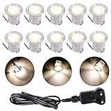Terrassen Einbaustrahler Terrassenbeleuchtung 10er Set LED Bodeneinbaustrahler warmweiß 30mm IP67 wasserdicht für außen innen Garten Holzbrücke Pool Holzdeck inkl. 12V Netzteil mini Einbausp