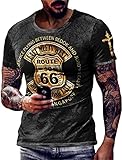 Tomwell Herren Racing Team T-Shirt Kurzarm Retro Printed Biker Motorrad Regular Slim Fit Stil W-Grau L