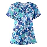 Damen Kasack Pflege LäSsig Sommer Arbeitsuniform Bluse T-Shirt Uniformen Einfarbig Kurzarm Gute QualitäT V-Neck Top V-Ausschnitt Mock Wrap Scrub Unisex Top S