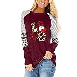 GFGHH Damen Sweatshirt- Damen Longshirt - Langarm Pullover -Damen Oberteil Rundhals Langarmshirts - Elegante Shirt Leoparden Splice Bluse Tunika Tops Valentinstag Freizeit Leopard Baseball T-S