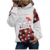 Weihnachten Hoodies Damen Lose Langarmshirt Santa Weihnachten Sweatshirt Kordelzug Oberteil Kapuzenjacke Winter Hoody Sweatjacke Christmas Festlich Kapuzenpulli mit Kariertes Spleiß T