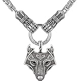 WYPAN Herren Wolfskopf Halskette, Nordischer Wikinger Fenrir Keltischer Knoten Talisman Edelstahl Hand Faust Runenschmuck mit Herren Vintage 7MM Kette,King Chain,24IN