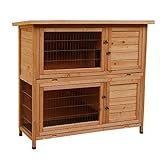 MORIO Hasenstall - Kaninchenstall 2 Tür Hasenstall Kaninchenkäfig Kleintierstall Hasenstall Holz ideal für draußen - Besonders einfach und schnell zu reinigen Hellb