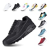 Laufschuhe Herren Damen Turnschuhe Licht Dämpfung Air Sportschuhe rutschfest Atmungsaktiv Fitness Sneakers E-Schwarz 45