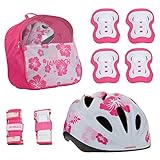 JAMBACH Kinder Protektoren Set mit Helm größenverstellbar Inliner Schoner Kinder – Schützer Set 7 in 1 für Mädchen - Gute Passform mit großflächigen Schutzpolster – im stylischen Rucksack pink (M)