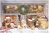 infactory Leuchtbilder: LED-Wandbild, Weihnachts-Hundewelpen-Motiv, 5 Flacker-LEDs, 60 x 40 cm (LED-Bilder Weihnachten Winter)