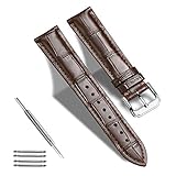 TRISTRAPS Krokodilleder/Echtleder Uhrenarmband 18mm/19mm/20mm/21 mm/22mm/23mm/24 mm Lederverschluss Schnallenuhrarmband Ersatzband (20mm, braun)