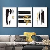 Moderne abstrakte schwarze goldene Farbe Poster und Druck auf Leinwand Malerei Wand Wohnkultur Bilder für Wohnzimmer Poster 40x60cm (16x24in) x3 I