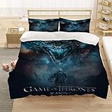 Goplnma-Game of Thrones Bettwäsche-Sets,Wolf Thema Serie Bettbezug,mit Kissenbezug, 3D-Digitaldruck,Mehrfarbig (135×200cm,10)