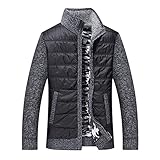Zytyeu Jacke Herren Regular Fit Stehkragen Spleißen Reißverschluss Jacke Herren Plus Samt Verdicken Warm Übergangsjacke Herren Komfortabel Atmungsaktiv Strickjacke Herren E-Grey2 3XL