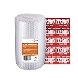 Offitecture Luftpolsterfolie, 5 mm Luftblase, 30 cm x 11 m insgesamt, alle 30 cm perforiert, 10 Aufkleber für zerbrechliche Geg