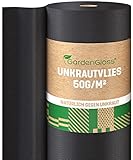 GardenGloss® 50m² Unkrautvlies Gartenvlies gegen Unkraut – Unkrautfolie Wasserdurchlässig – Reißfestes Unkrautflies 50g/m² – Hohe UV-Stabilisierung (50m x 1m, 1 Rolle)