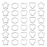 Yangfei 30 Stück Schlüsselringe, Eisen Split Schlüsselanhänger Herz Apfel Blumen Oval Stern Form Schlüsselringe Set zum Basteln 5 Verschiedene größen Schlüsselbund Ringe Silb