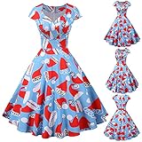 Damen Weihnachtskleid Vintage Rockabilly V-Ausschnitt Kurzarm A-Linie Hepburn-Style Cocktail Abend Party Ballk