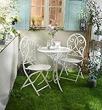 3 tlg. Bistro Set “White Romance” aus Metall, weiß, Gartenmöbel Sitzgruppe Tisch + 2 Stü