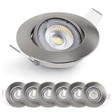 Emos Exclusive LED Einbaustrahler 50° schwenkbar, Set mit 6 Stück Spots rund, 5W / 450lm / warmweiß 3.000k, ultra-flache LED Modul Einbauleuchten für Innen, Farbe nickel/silb