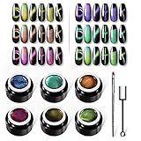 VOXURY Super Cat Eye Gel Nagellack Set - Chamäleon Magnet Gel UV LED mit Magnetstift, Malstift Gel 6PCS Cat Eye Gel Polierset 5