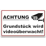 ENDJO Warnschild Videoüberwachung aus Aluminiumverbund - inkl. Schrauben - Schild „Achtung, Grundstück Wird videoüberwacht!“ - 30 x 18 cm, 3 mm stark