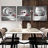 Leinwand Gemälde Vintage Nordic Rotwein Glas Weinfass Poster Drucke Wandkunst Bilder Wohnzimmer Küche Wohnkultur-50x50cmx3 R