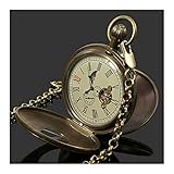 yuyan Herren Taschenuhr, Retro Vintage Schwungwheel Mondphasen Manuelle Wicklung Doppelgeöffnete mechanische Taschenuhr, geeignet für ältere Menschen, Eltern, Jubiläumsgeschenk